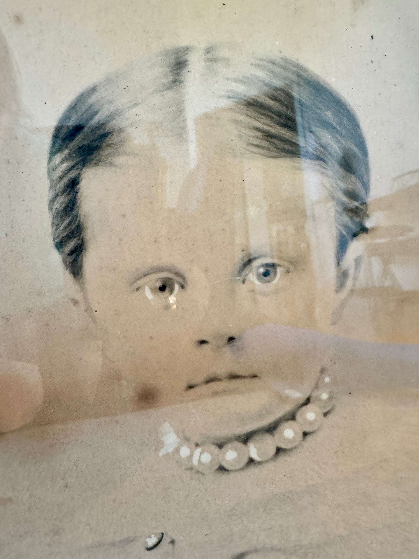 Victorian Mourning Portrait in Original Oval Wood Frame – 25" Antique Memorial Artwork