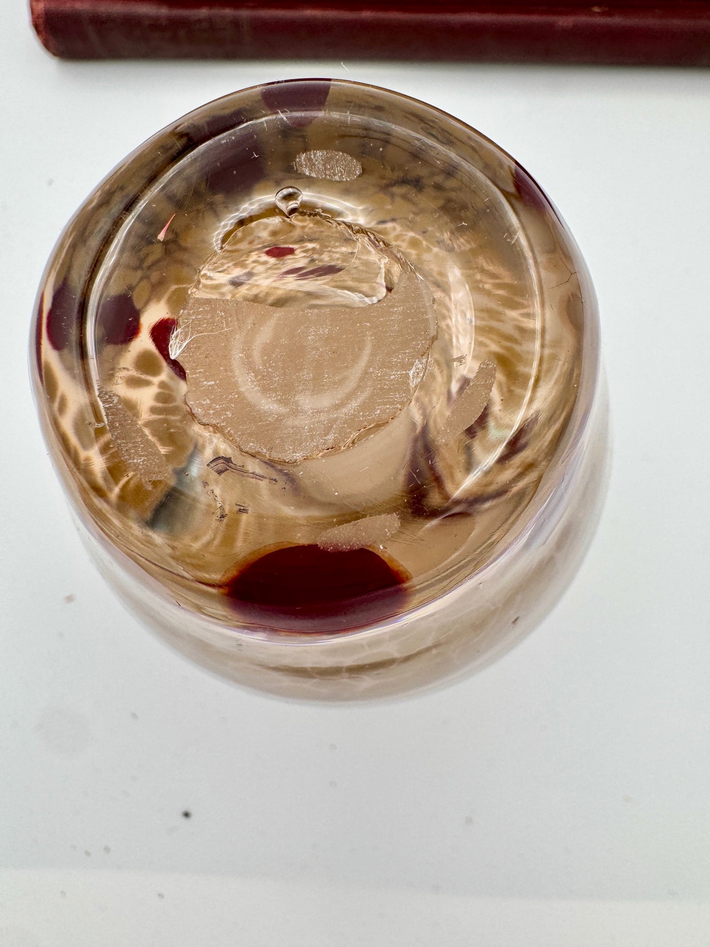 Handblown Art Glass Vase - Amber & Ruby Red Spitted Pattern, 4.5" Studio Glass