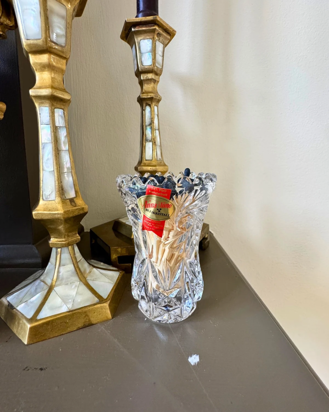 Pair of Crystal Toothpick Holders – Anna Hutton Bleikristall 24% Lead Crystal + Unmarked Pressed Crystal