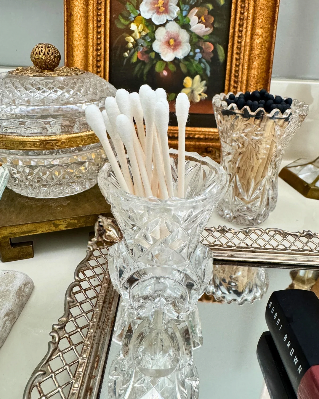 Pair of Crystal Toothpick Holders – Anna Hutton Bleikristall 24% Lead Crystal + Unmarked Pressed Crystal