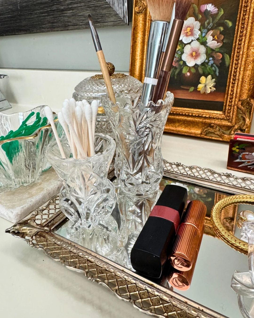 Pair of Crystal Toothpick Holders – Anna Hutton Bleikristall 24% Lead Crystal + Unmarked Pressed Crystal