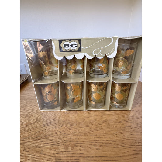 Rare Find! Vintage 1960s Bartlett & Collins 22K Gold Chrysanthemum Juice Glass Set (New in Box!)