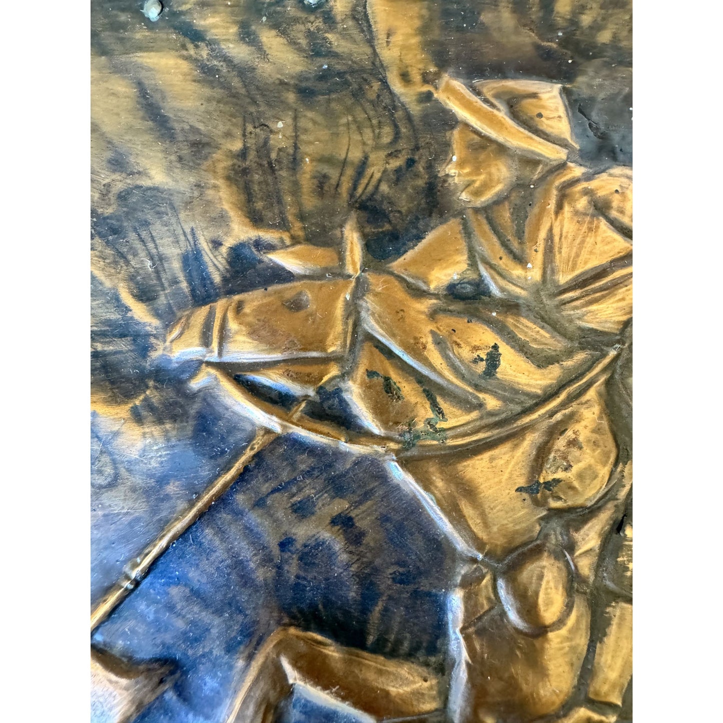 Vintage Copper Relief Picture – Horse & Rider Scene, Framed