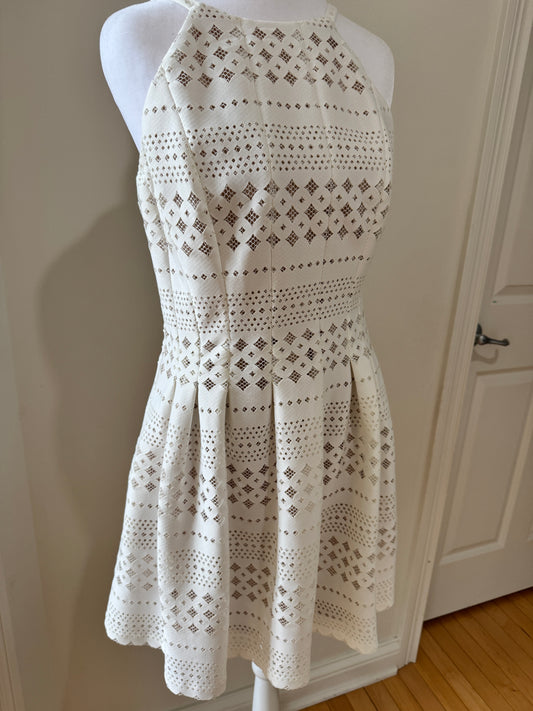 Eliza J Eyelet Fit-and-Flare Dress – Cream (Size 8)