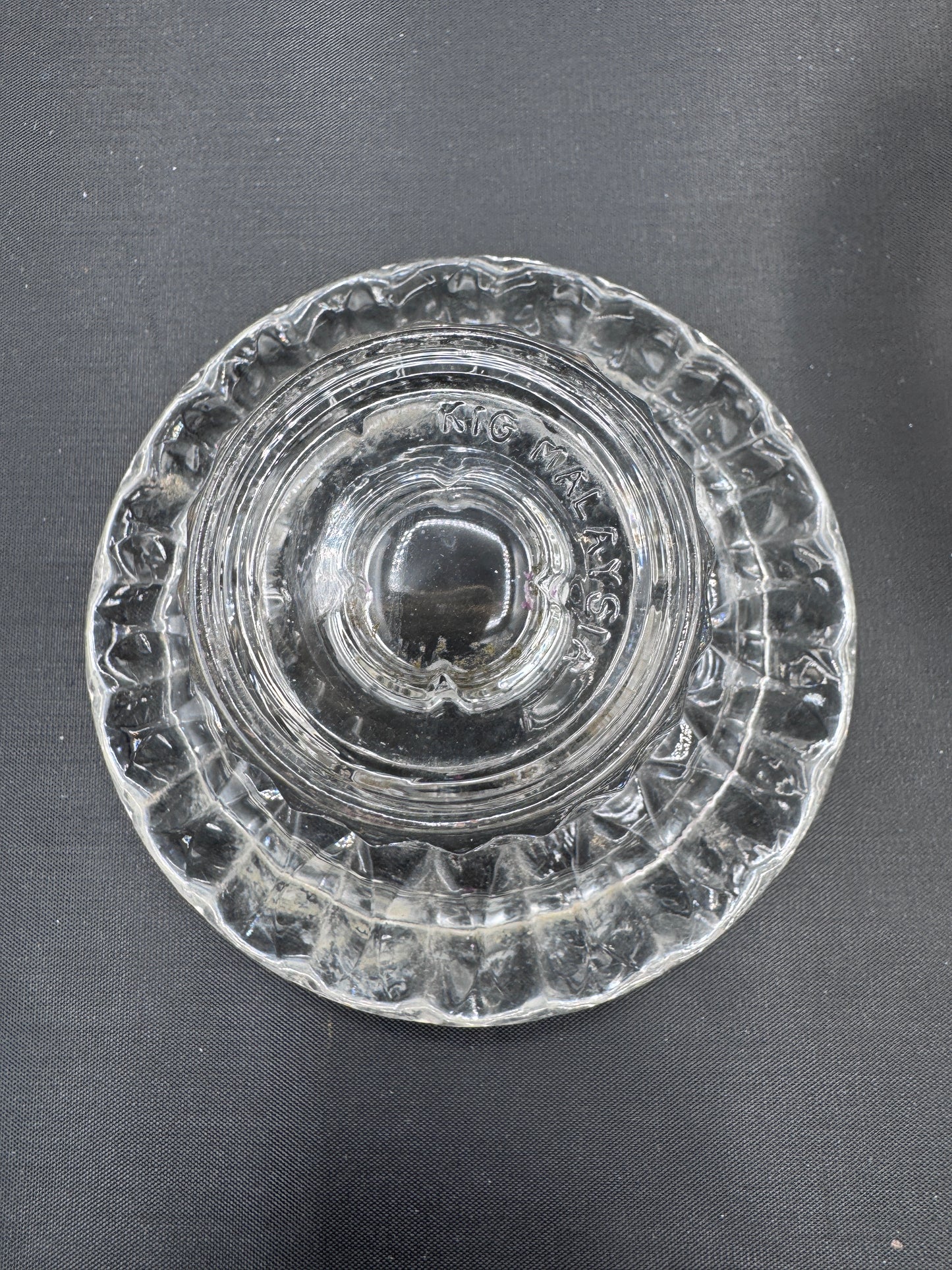 Vintage IG Malaysia Clear Pressed Glass Candle Holders – Pair, Starburst Rim