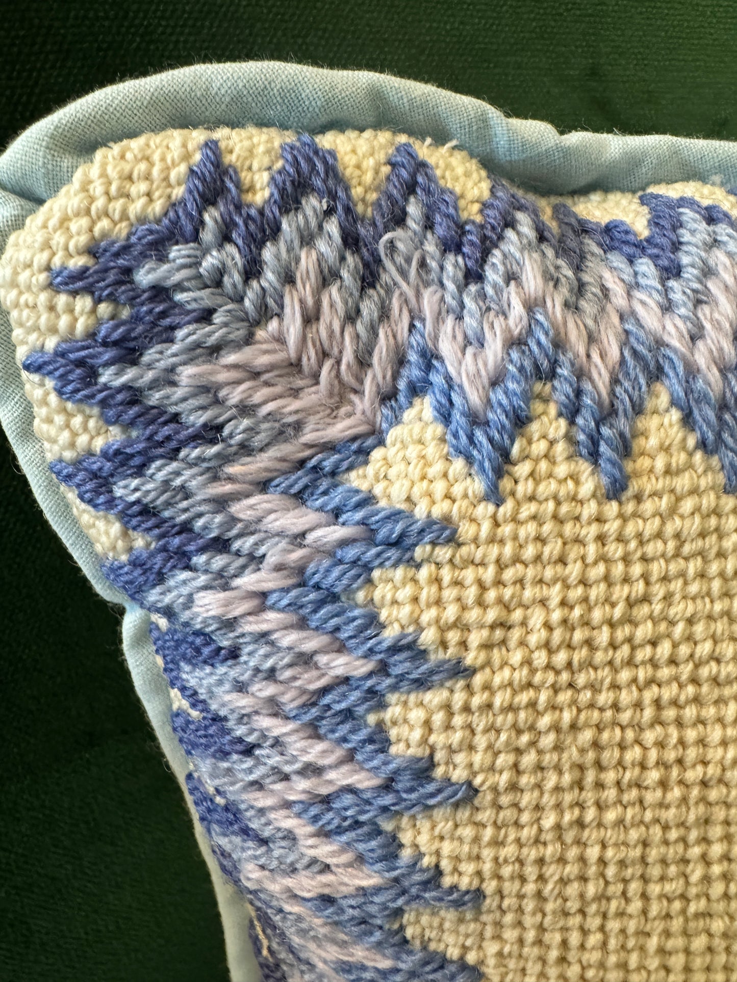 Vintage 1976 Minerva Blue Floral Needlepoint Pillow – 14” Square