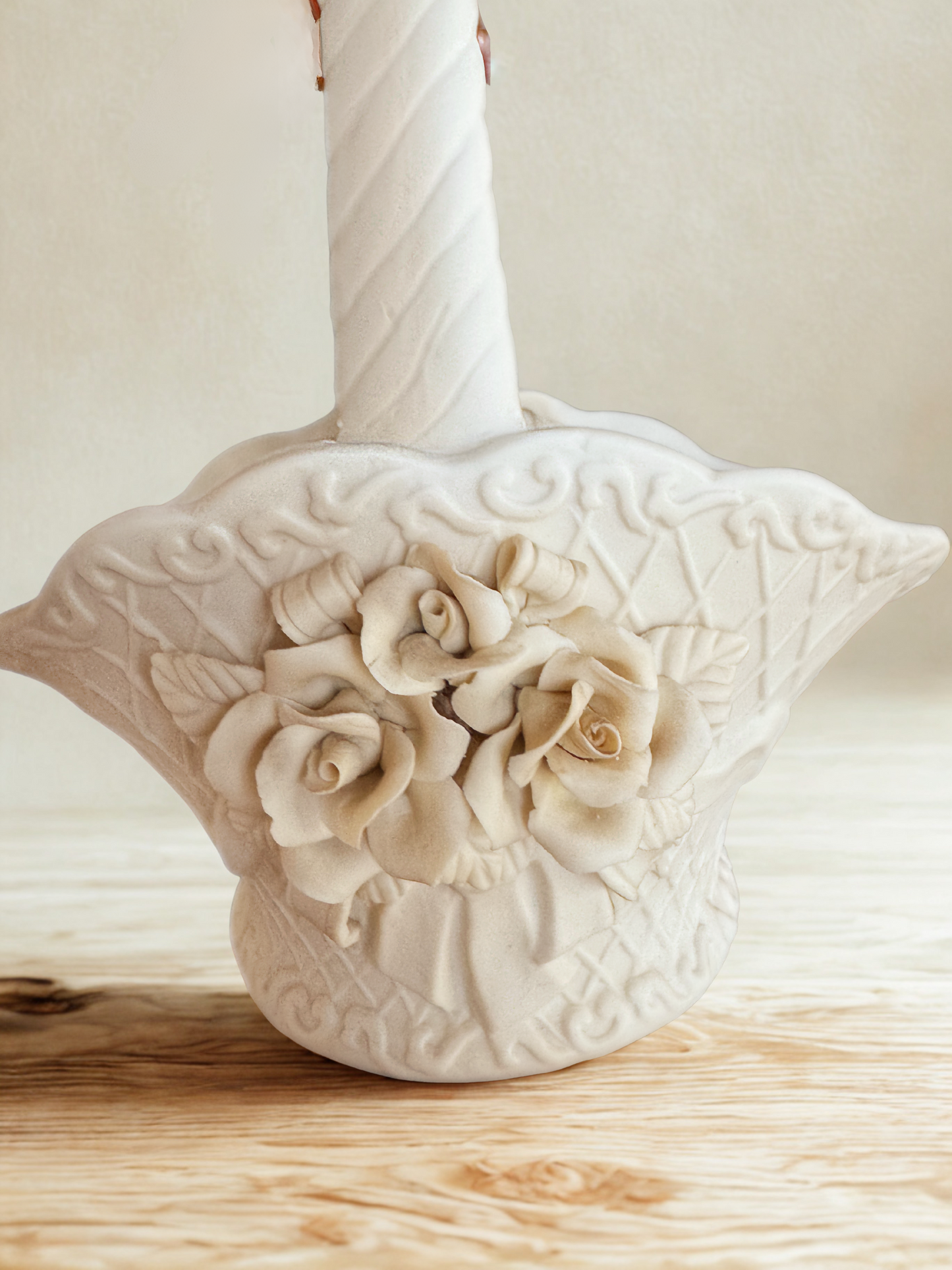Vintage White Ceramic Rose Basket – Floral Centerpiece or Vanity Decor