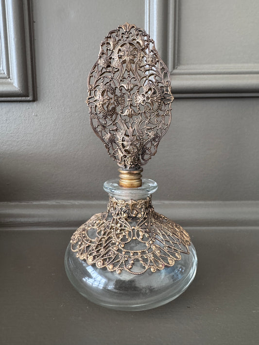 Vintage Apollo Perfume Bottle – Mid-Century Hollywood Regency Filigree Glass Vanity Bottle with Original Stopper