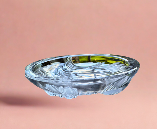 Vintage Frosted Floral Glass Dish – Oval Trinket or Catchall