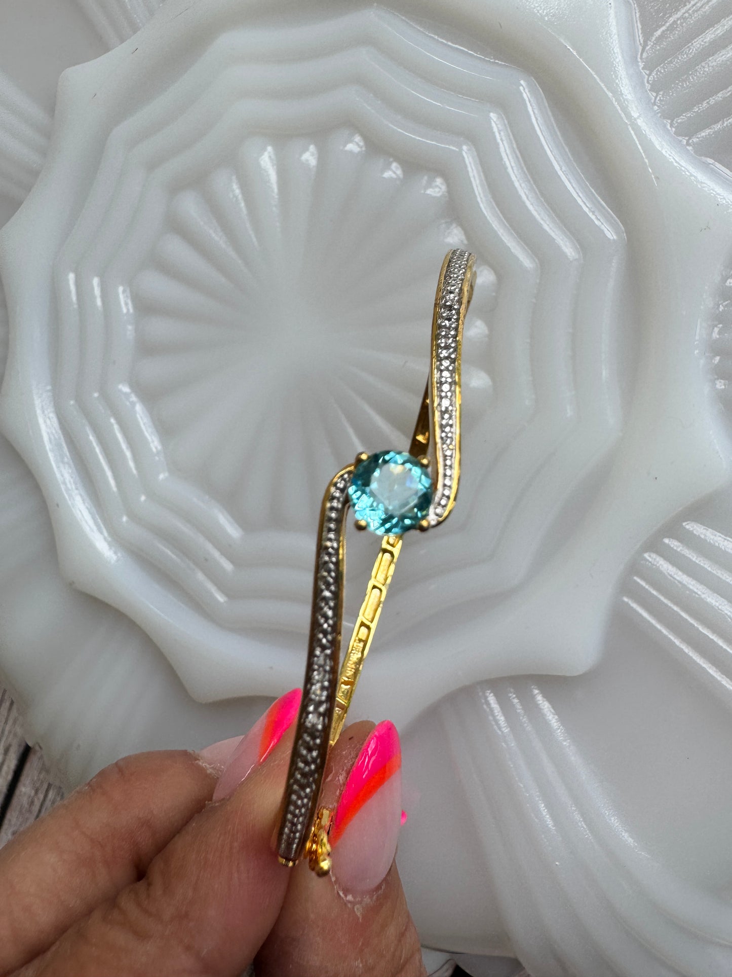 Brilliant KRN Blue Topaz & Diamond Hinged Bangle | Late 1990s–Early 2000s