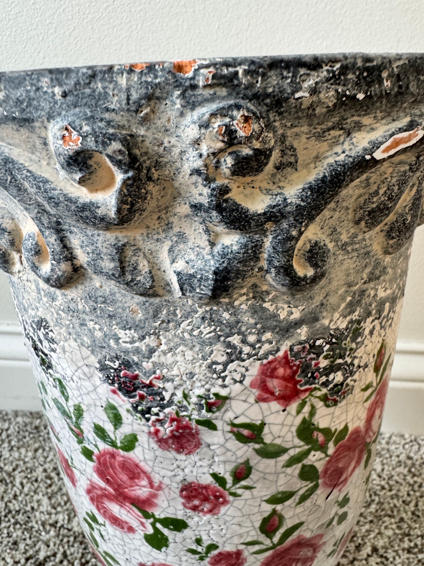 Pair of Vintage Weathered Terracotta Garden Planters – Early 20th Century European Style