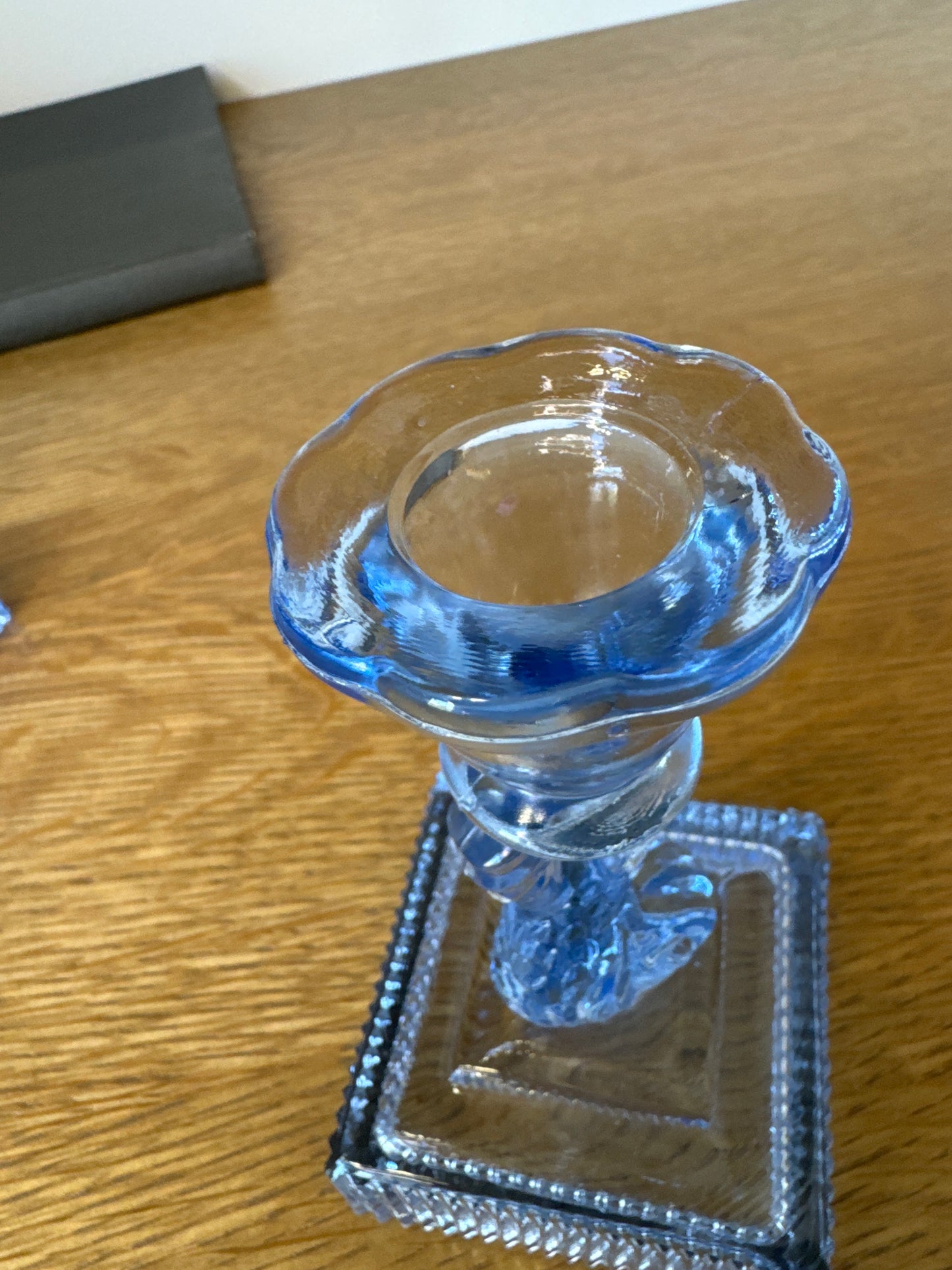 Mid-Century Blue Glass Dolphin Candlestick Holders – Set of Two
