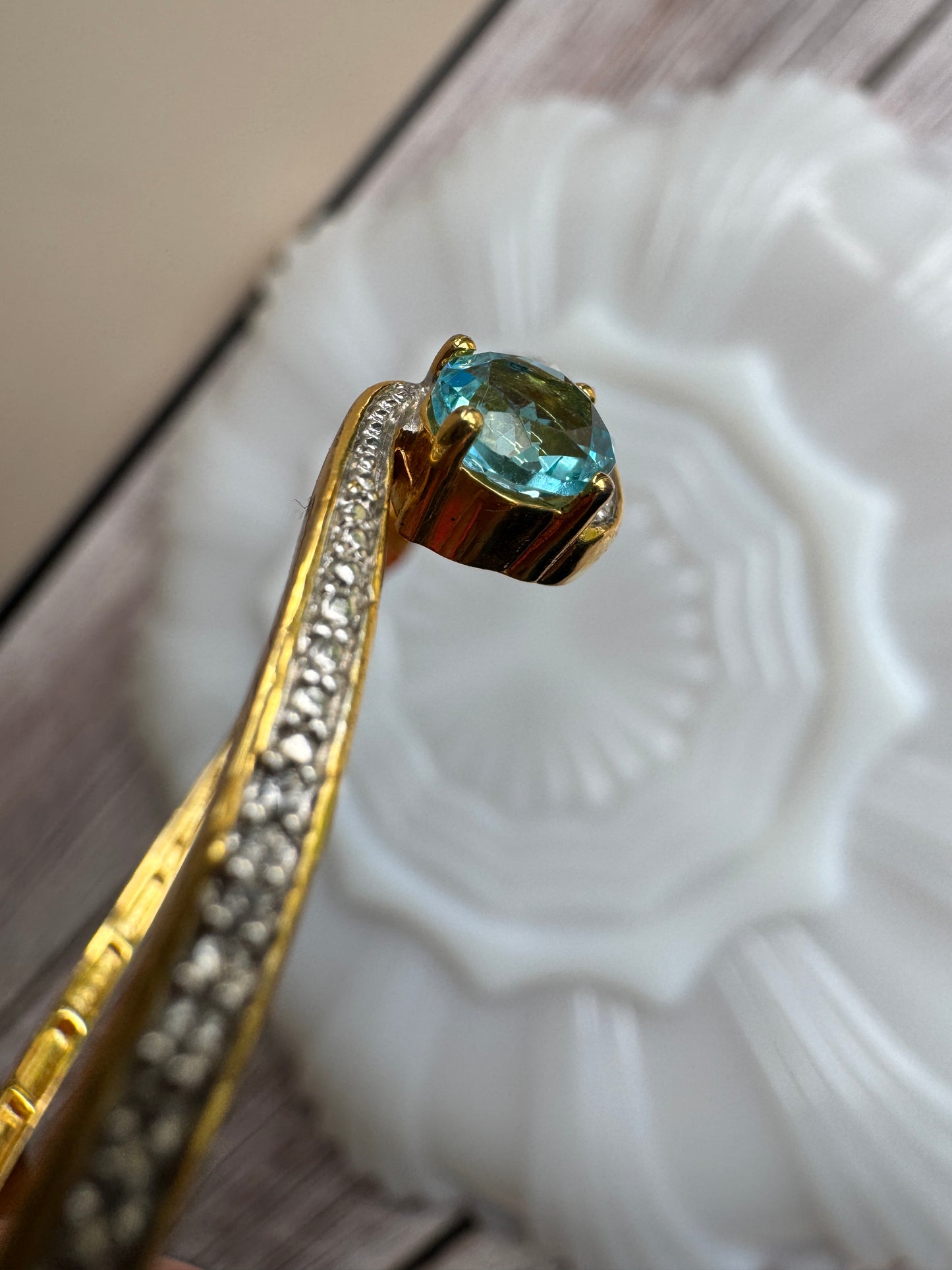 Brilliant KRN Blue Topaz & Diamond Hinged Bangle | Late 1990s–Early 2000s