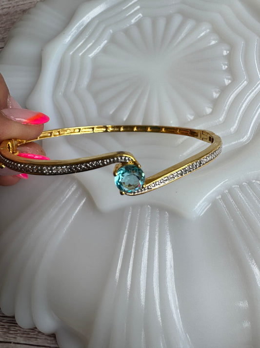 Brilliant KRN Blue Topaz & Diamond Hinged Bangle | Late 1990s–Early 2000s