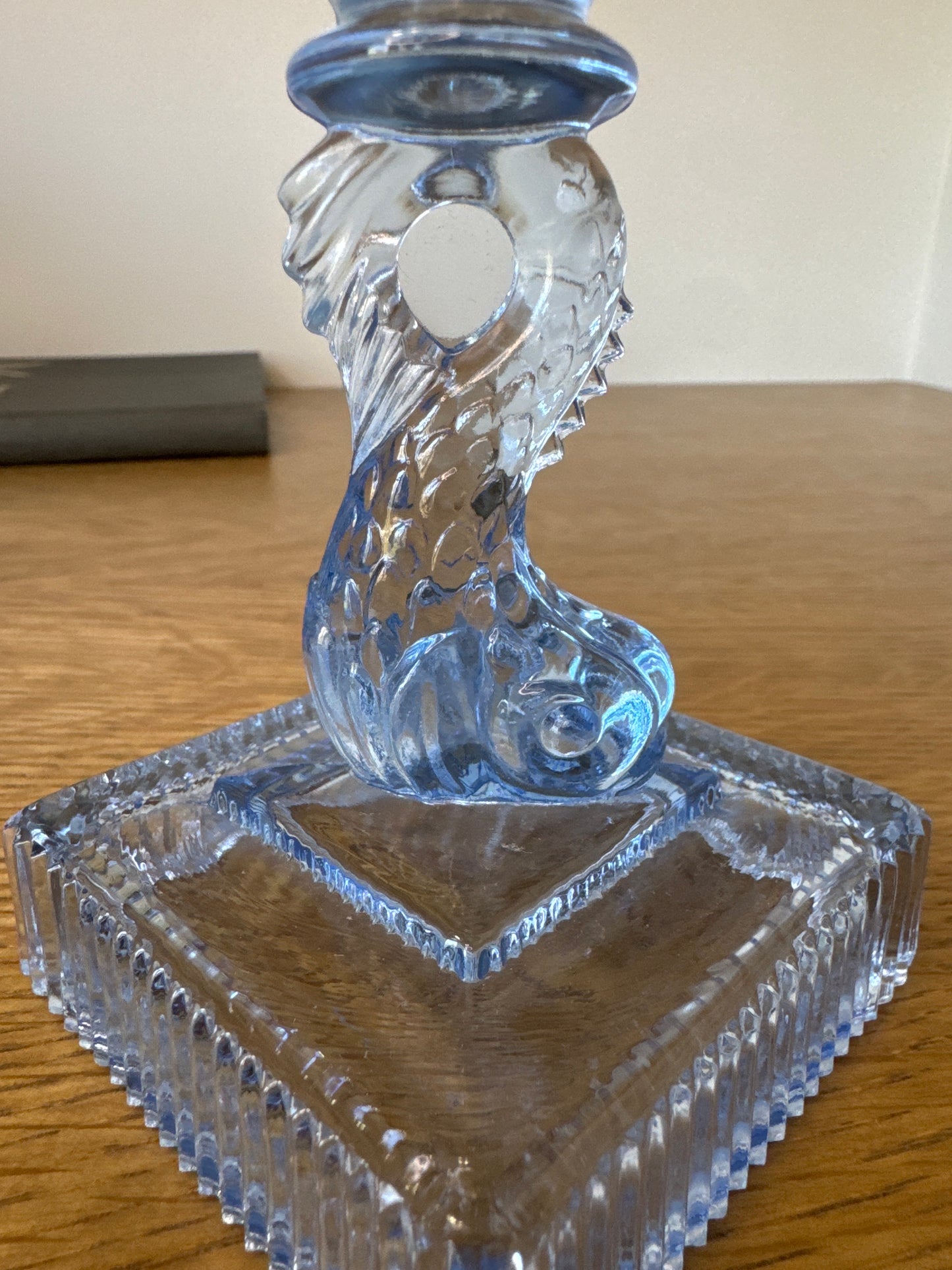 Mid-Century Blue Glass Dolphin Candlestick Holders – Set of Two