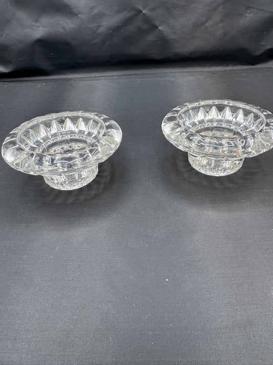 Vintage IG Malaysia Clear Pressed Glass Candle Holders – Pair, Starburst Rim