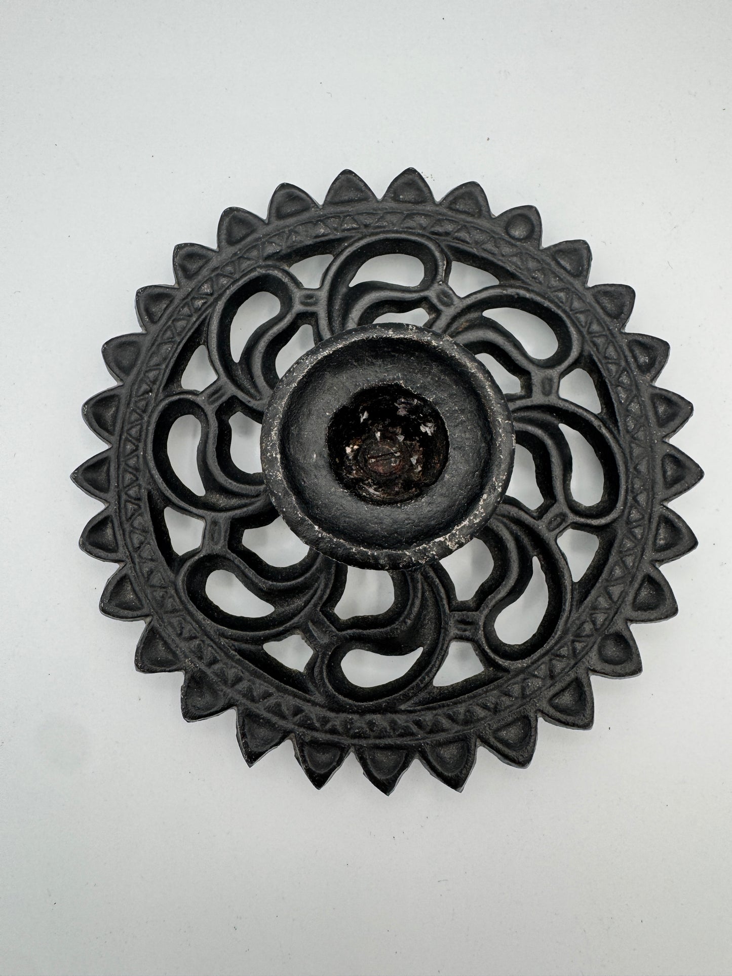 Vintage John Wright Cast Iron Candle Holders (Pair) – Gothic Style, Industrial Black, Model 872