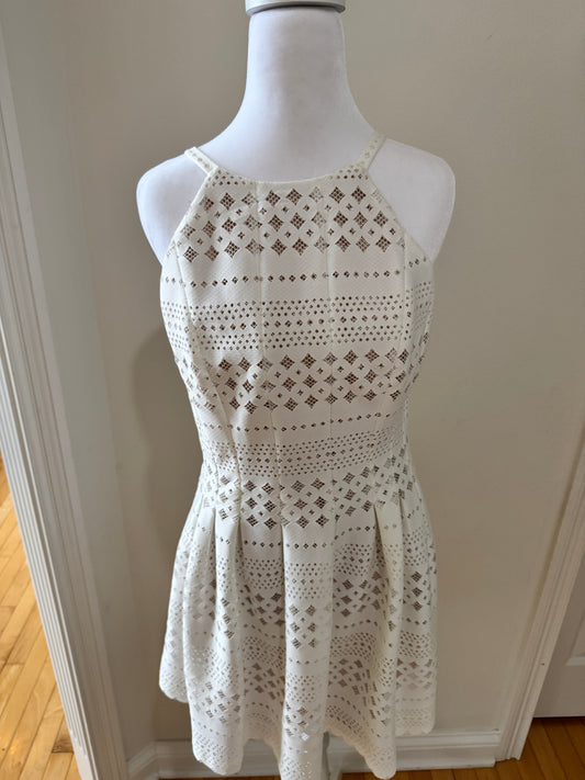 Eliza J Eyelet Fit-and-Flare Dress – Cream (Size 8)