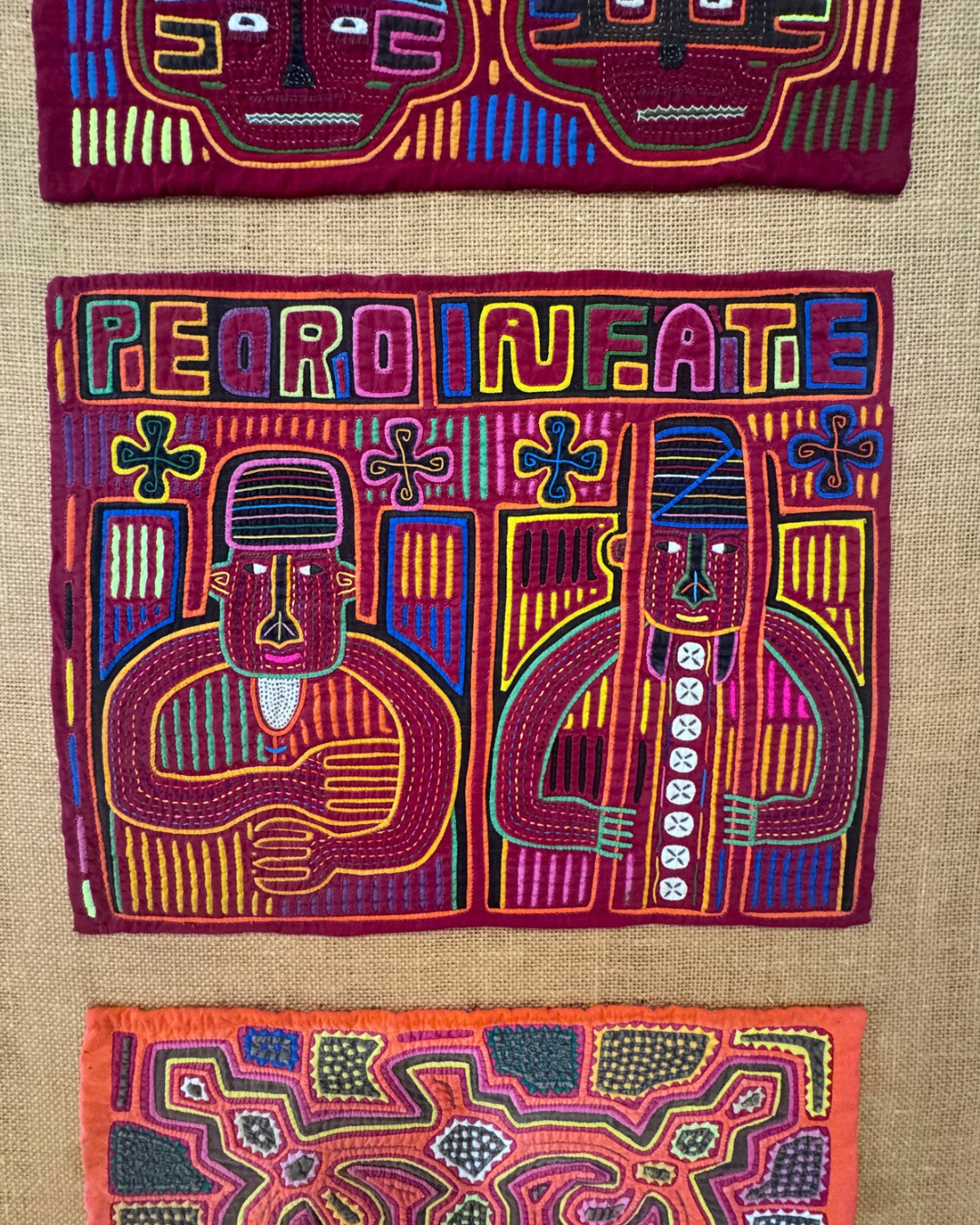 Vintage Framed Guna (Mola) Textile Panel - Hand-Stitches Reverse Appliqué Folk Art From Panama