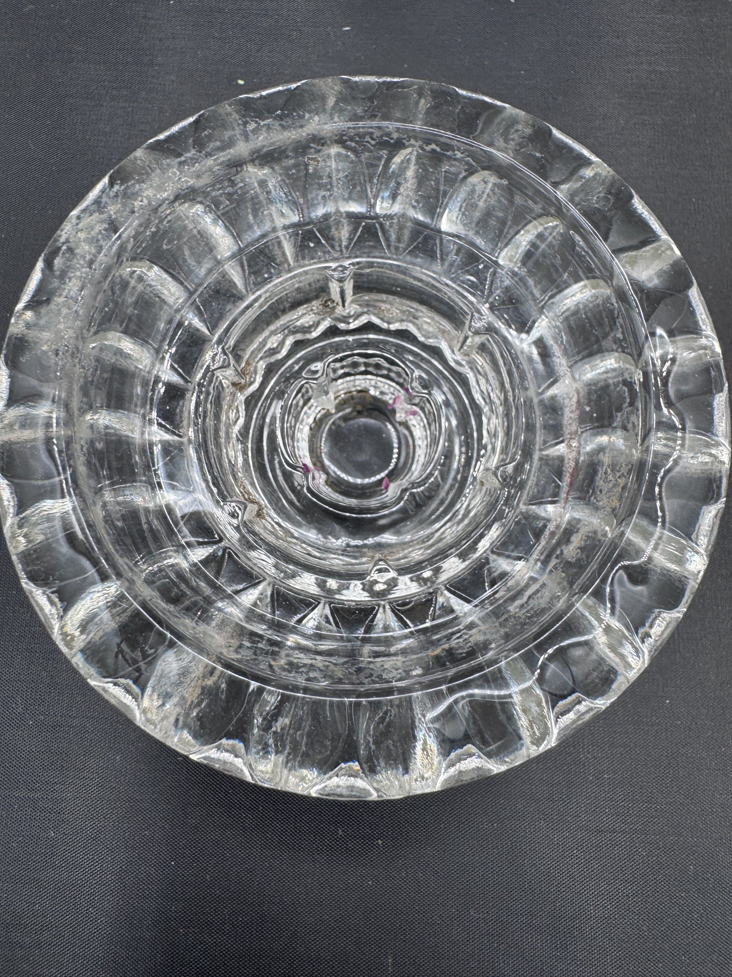 Vintage IG Malaysia Clear Pressed Glass Candle Holders – Pair, Starburst Rim