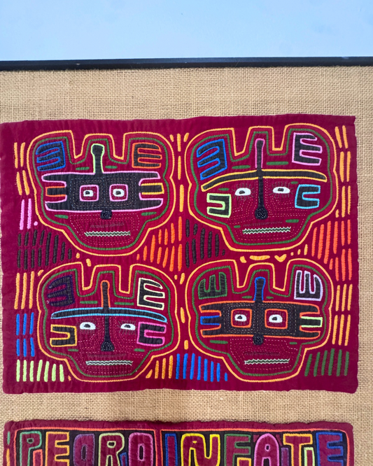 Vintage Framed Guna (Mola) Textile Panel - Hand-Stitches Reverse Appliqué Folk Art From Panama