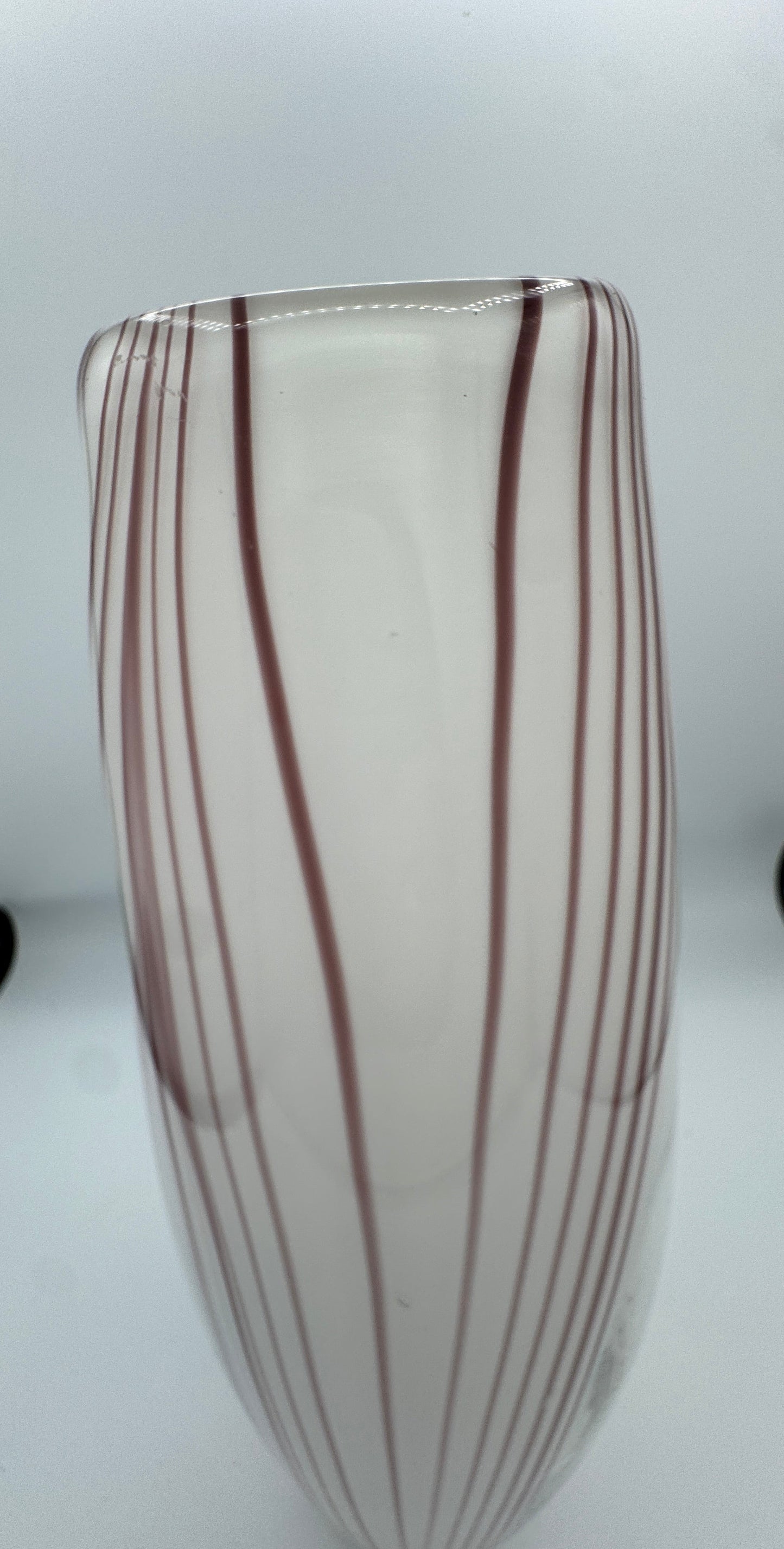 Handblown Art Glass Ribbon Vase – Murano Style Purple & White Swirl
