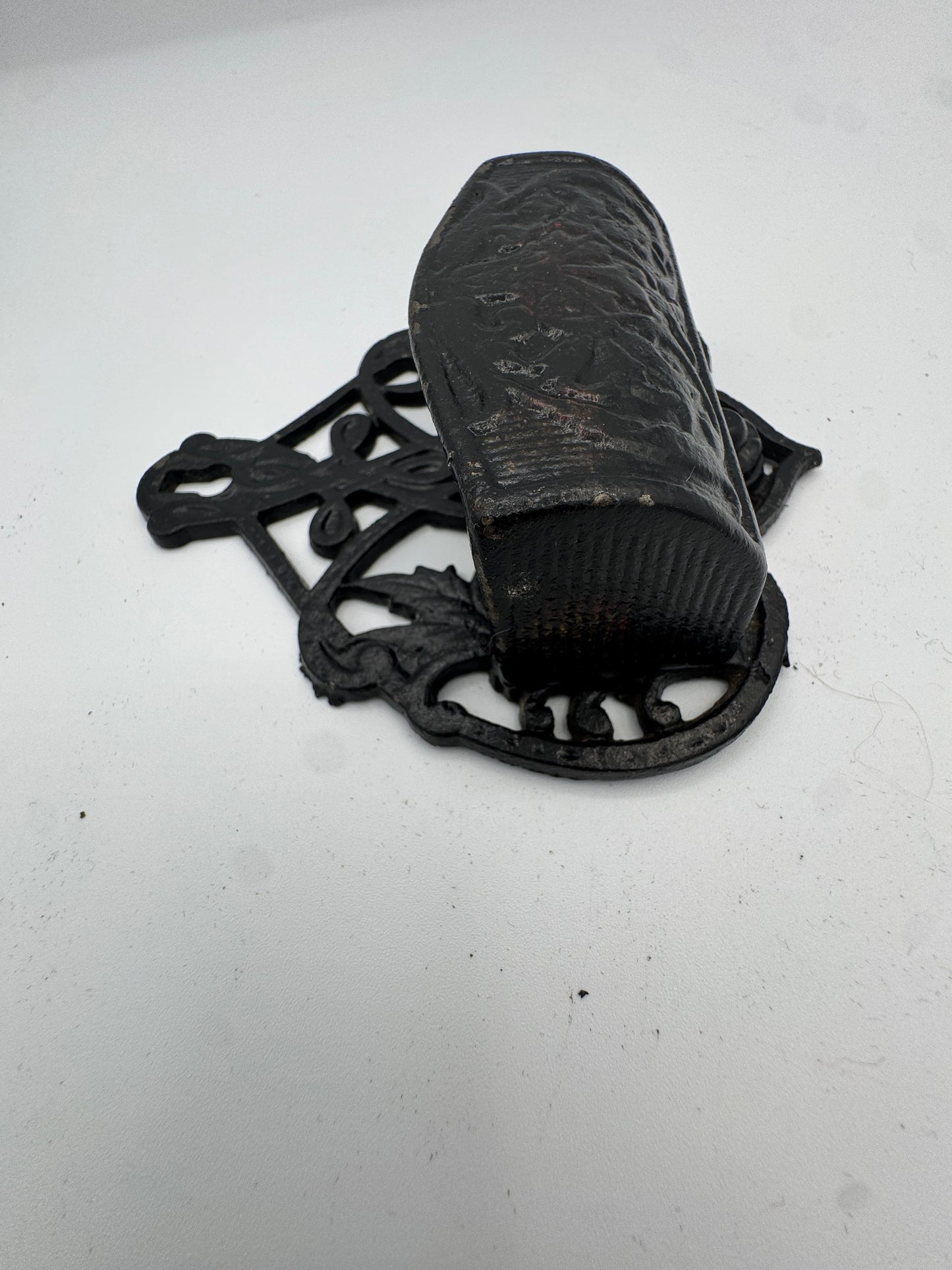 Antique-Style Cast Iron Wall Match Holder | Ornate Black Painted Metal, Early 20th Century Look