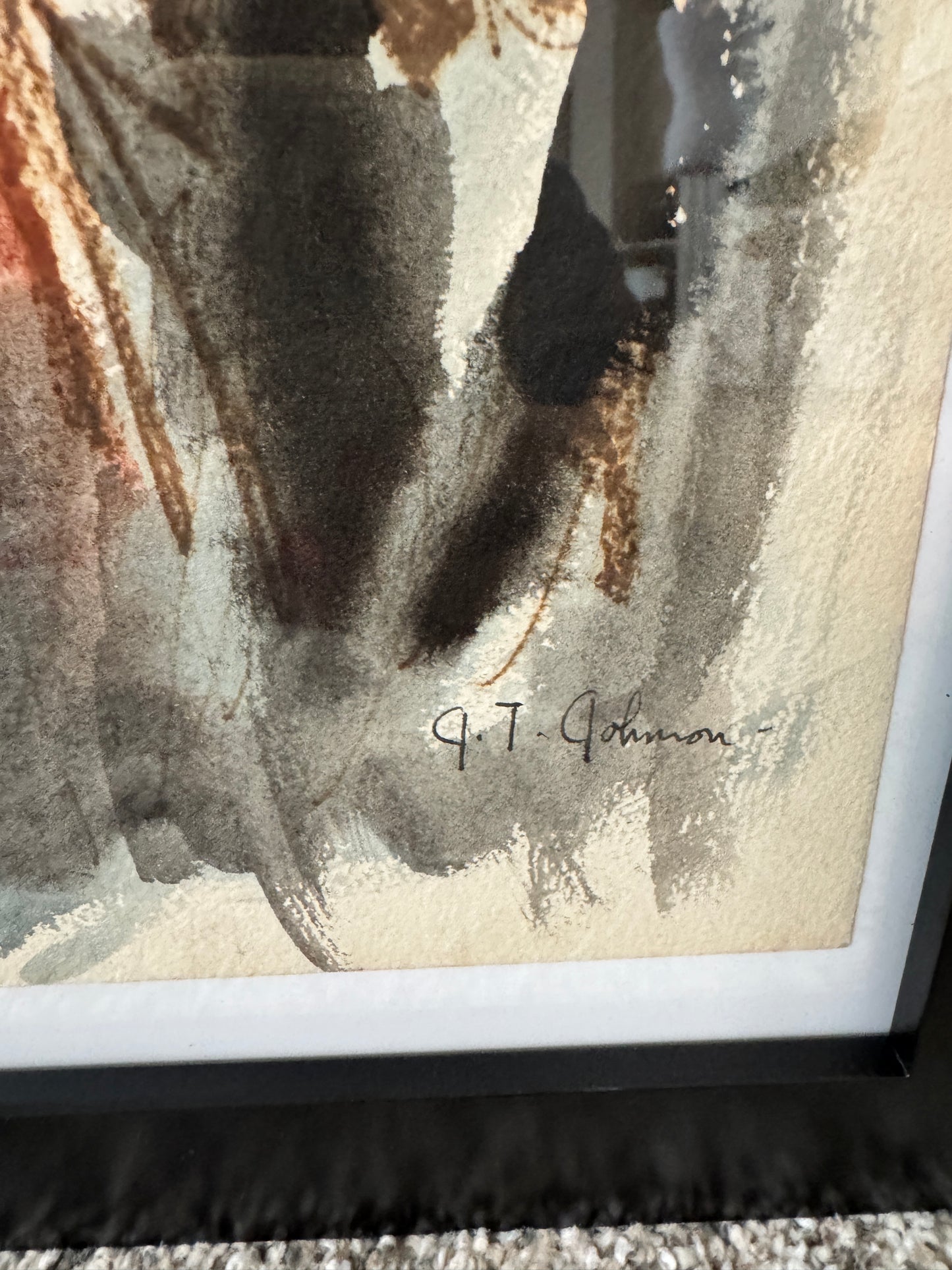 Signed Joni T. Johnson Watercolor – Three Children  Portrait (Indiana Artist, 1934–1988)