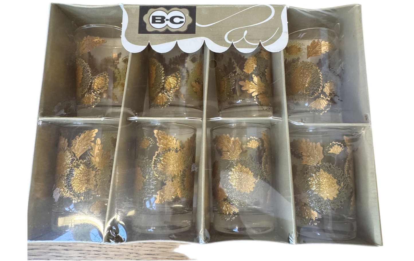 Rare Find! Vintage 1960s Bartlett & Collins 22K Gold Chrysanthemum Juice Glass Set (New in Box!)