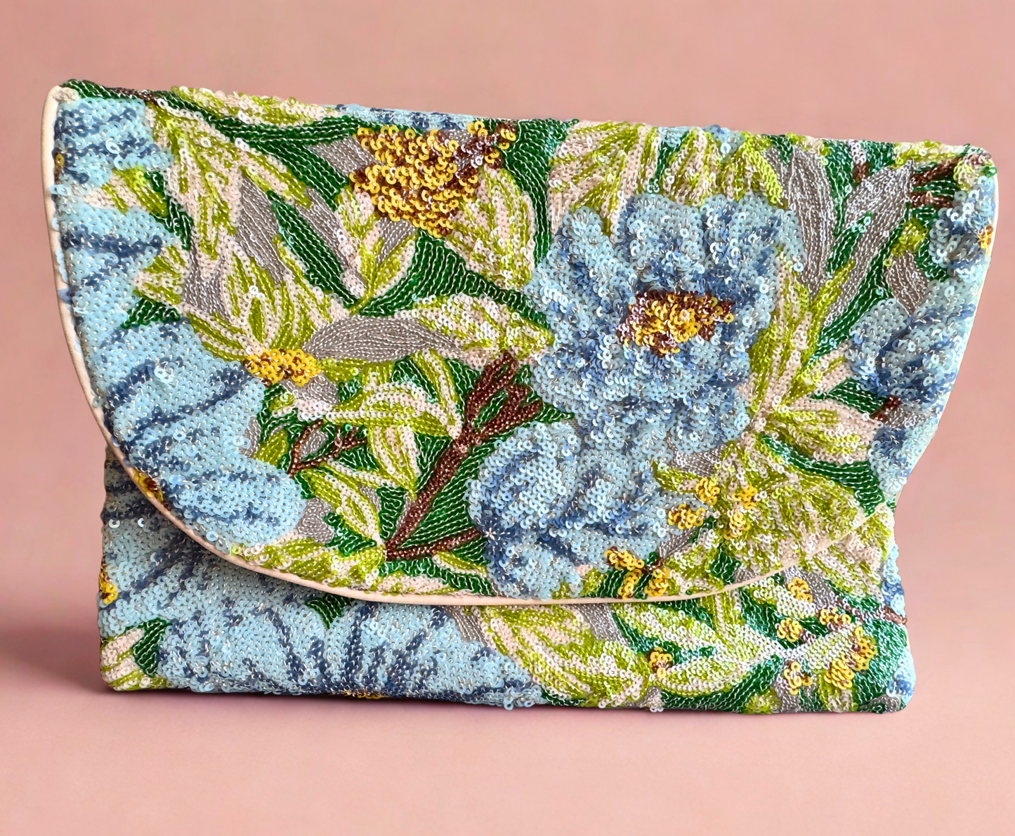 Sequin Beaded Floral Clutch – Multicolor Garden Design