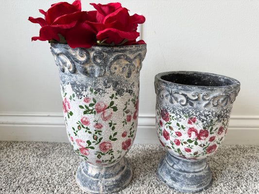 Pair of Vintage Weathered Terracotta Garden Planters – Early 20th Century European Style