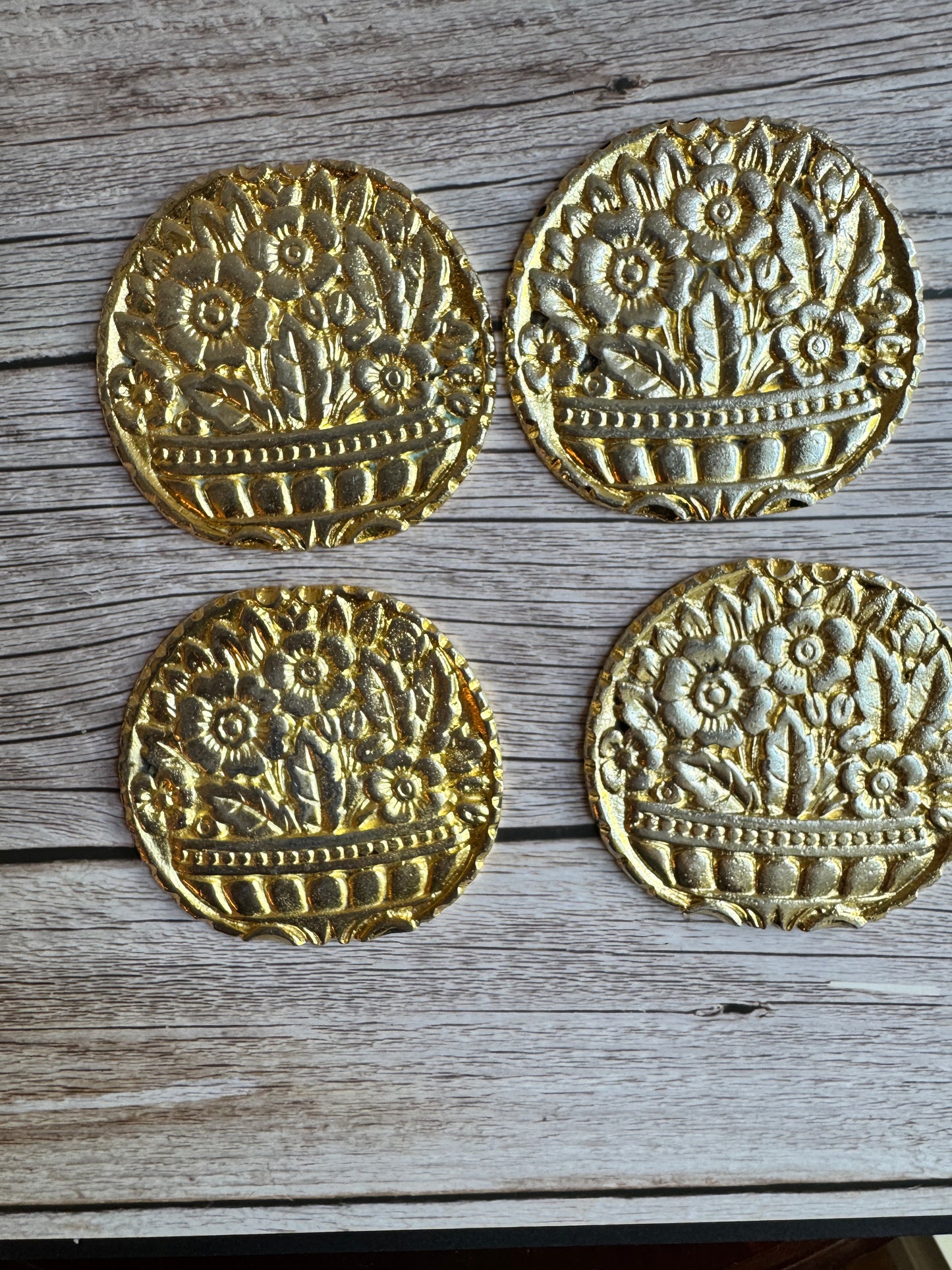 Vintage Embossed Brass Planter & Coaster Set – Made in England, Floral Detail, Patina