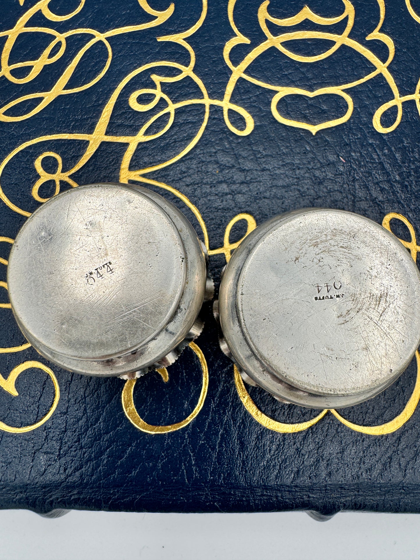 J.W. Tufts Silverplate Open Salts (Pair), Pattern 044 - Victorian Ruffled Rim, Antique Boston
