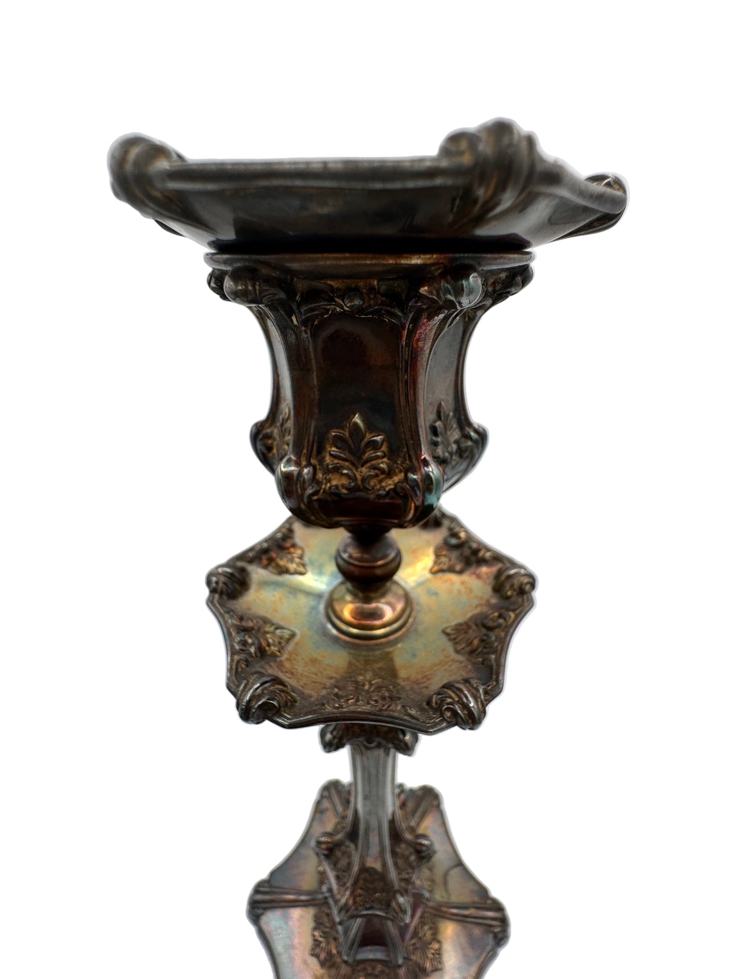 Antique Wilcox Silver Plate Co. Quadruple Plate Candlesticks – Victorian Era, Ornate Silver Candle Holders (Pair), c.1880s