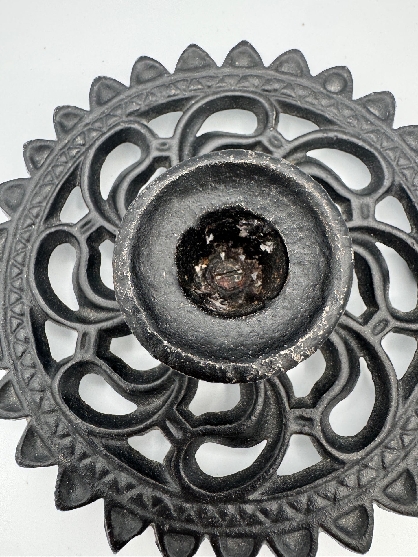 Vintage John Wright Cast Iron Candle Holders (Pair) – Gothic Style, Industrial Black, Model 872