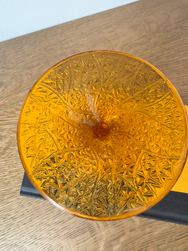 Fenton Tree of Life Amber Glass Compote – Ruffled Edge