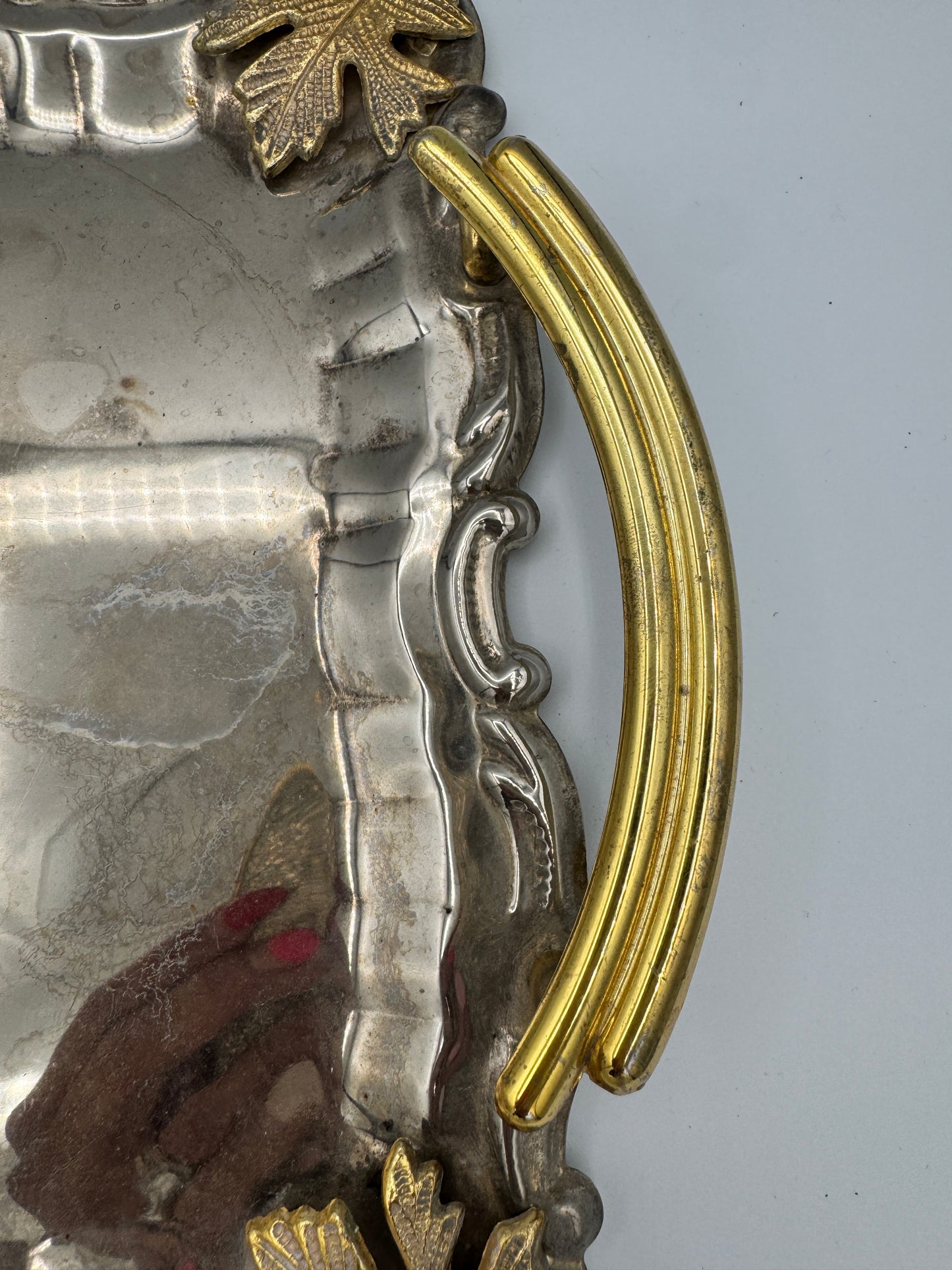 Vintage Ornate Serving Tray with Gold Leaf Handles – Made in Spain