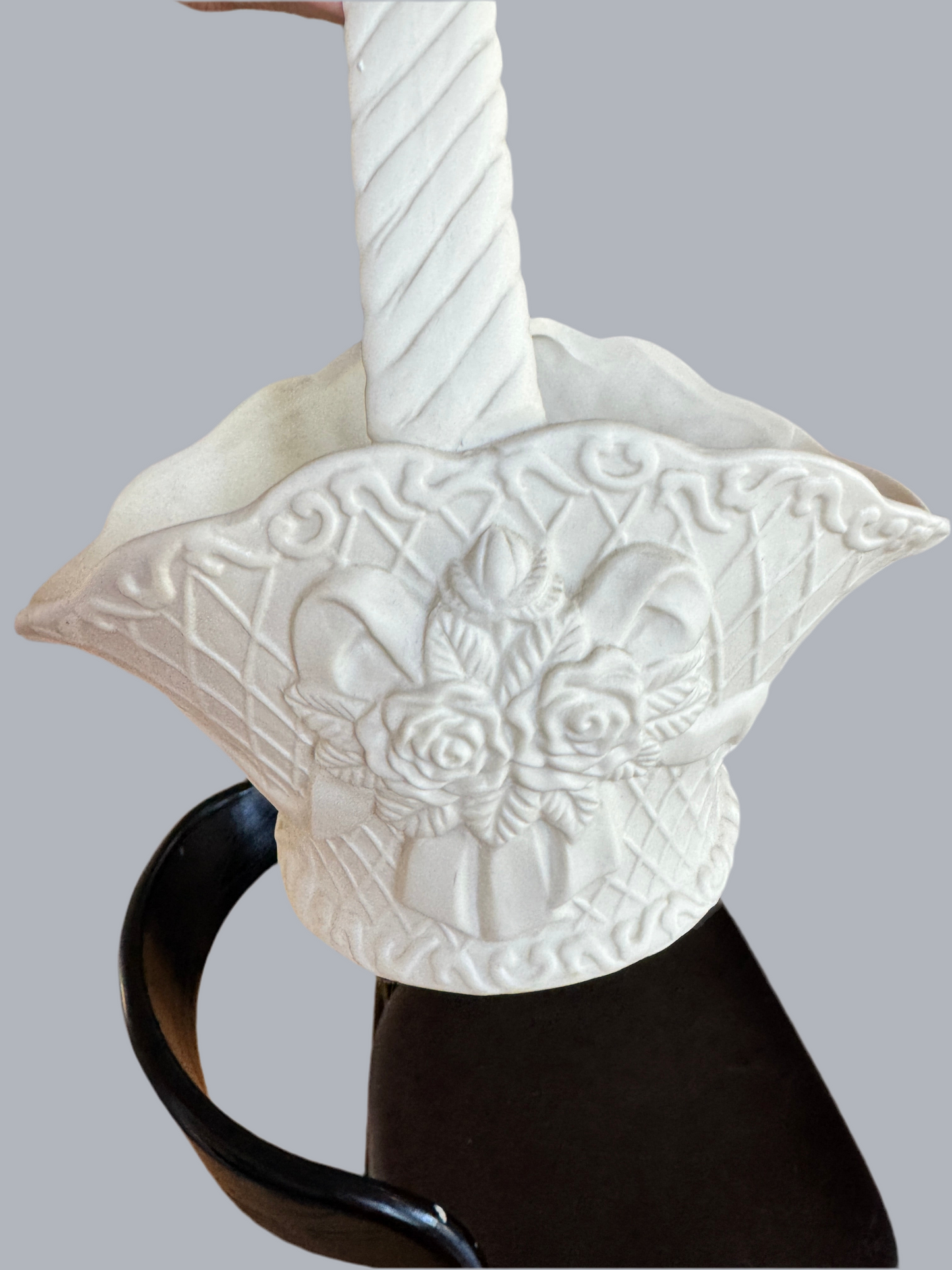 Vintage White Ceramic Rose Basket – Floral Centerpiece or Vanity Decor