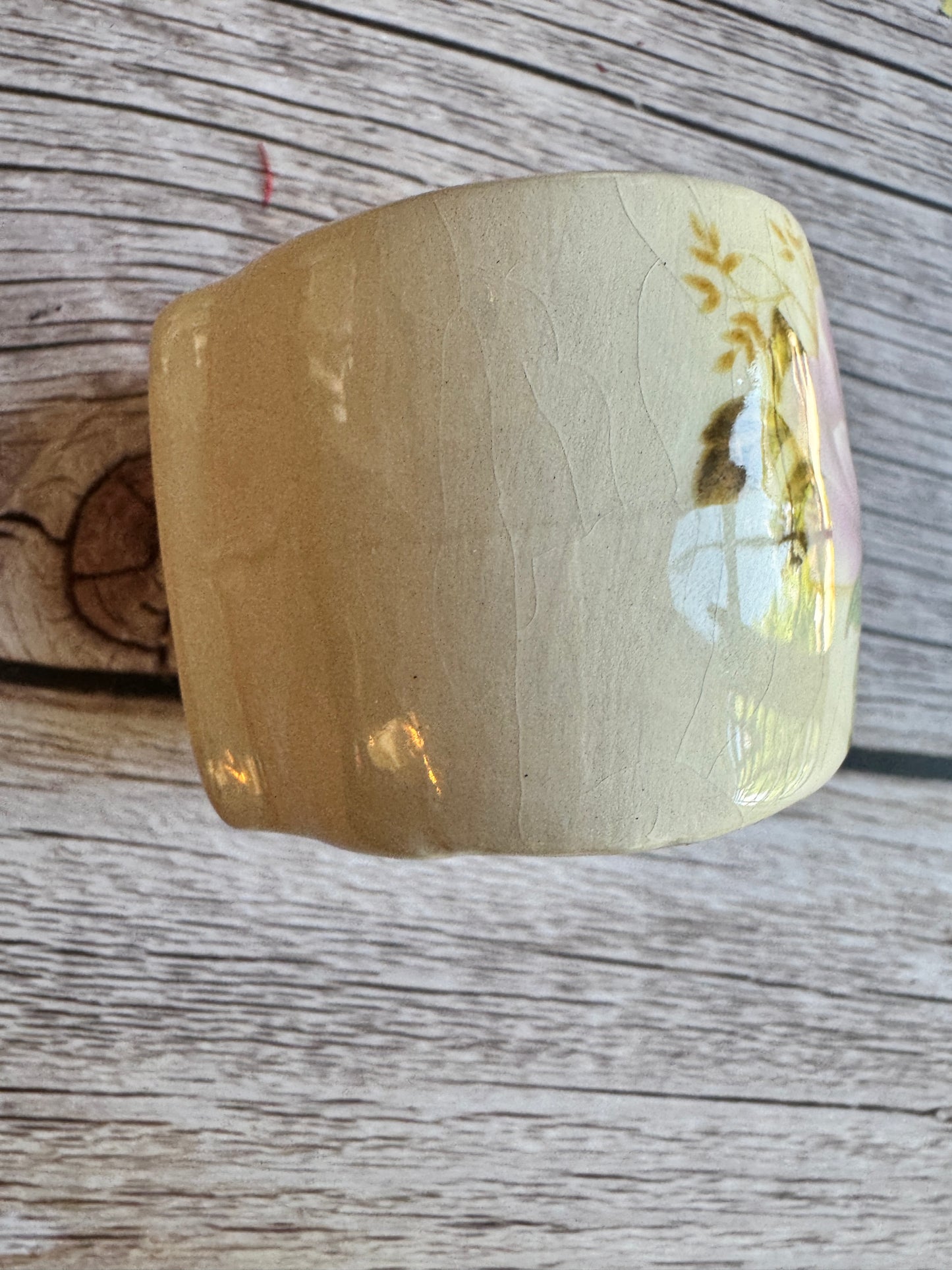 Curated Vintage Ceramic Platter & Napkin Ring Set – 22k Gold Rim + Crazed Glaze