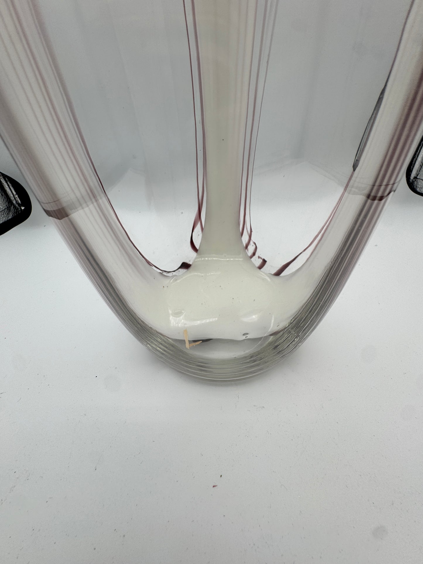 Handblown Art Glass Ribbon Vase – Murano Style Purple & White Swirl