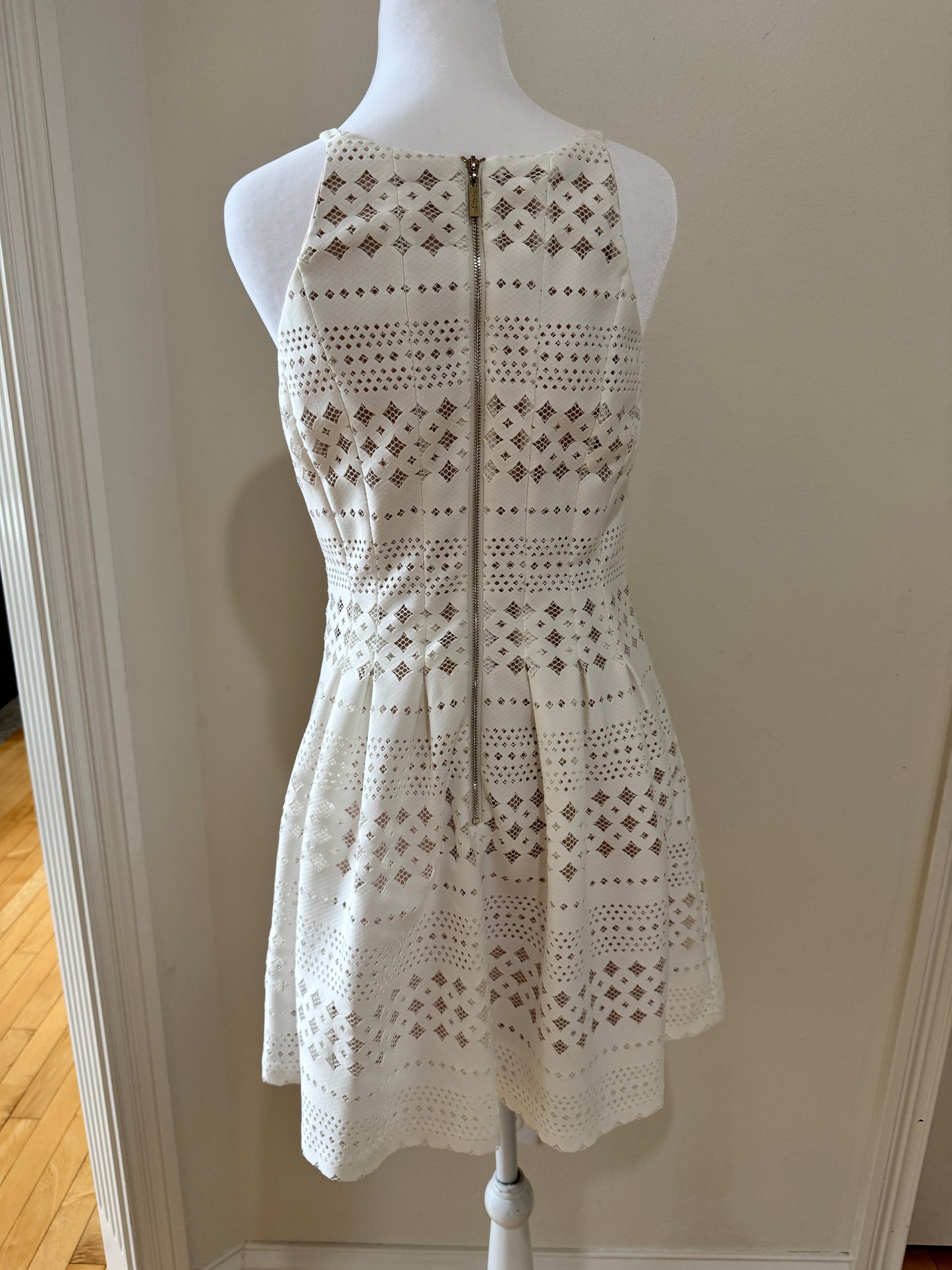 Eliza J Eyelet Fit-and-Flare Dress – Cream (Size 8)