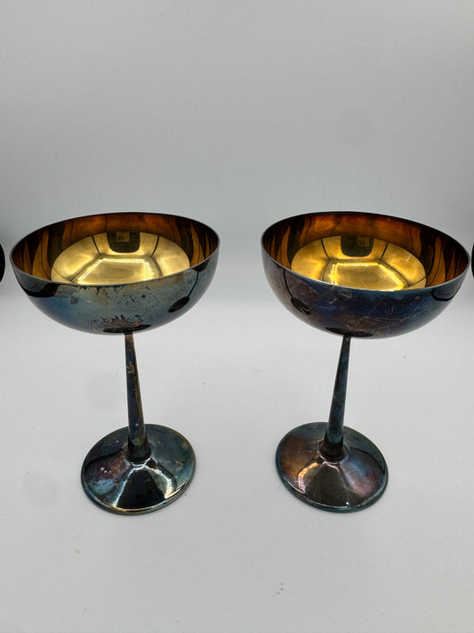 Raimond Silver-Plated Dessert Coupes with Golden Interior – Set of 2, Midcentury Barware