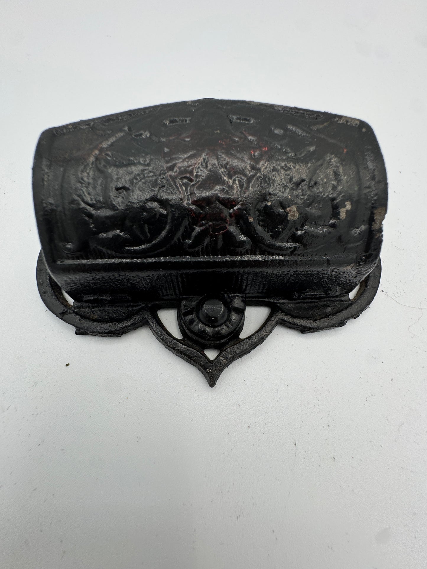 Antique-Style Cast Iron Wall Match Holder | Ornate Black Painted Metal, Early 20th Century Look