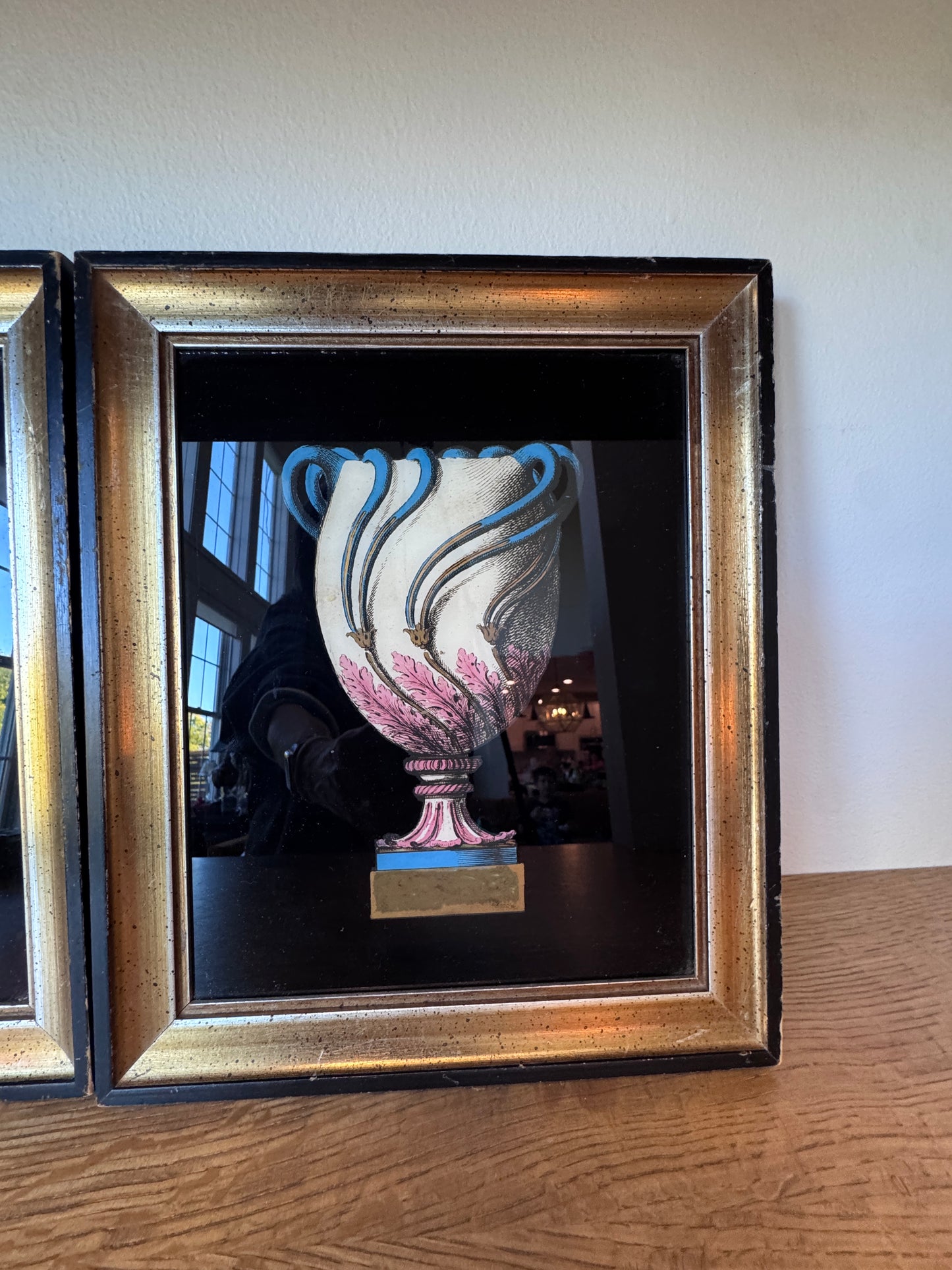 Reverse-Painted Glass Neoclassical Vase Prints (Verre Églomisé) – Gilded Frames