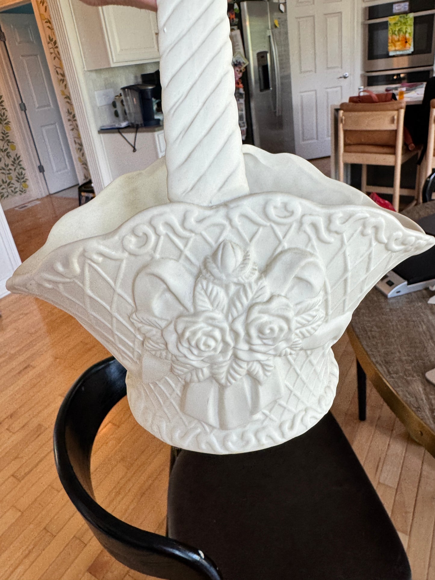 Vintage White Ceramic Rose Basket – Floral Centerpiece or Vanity Decor