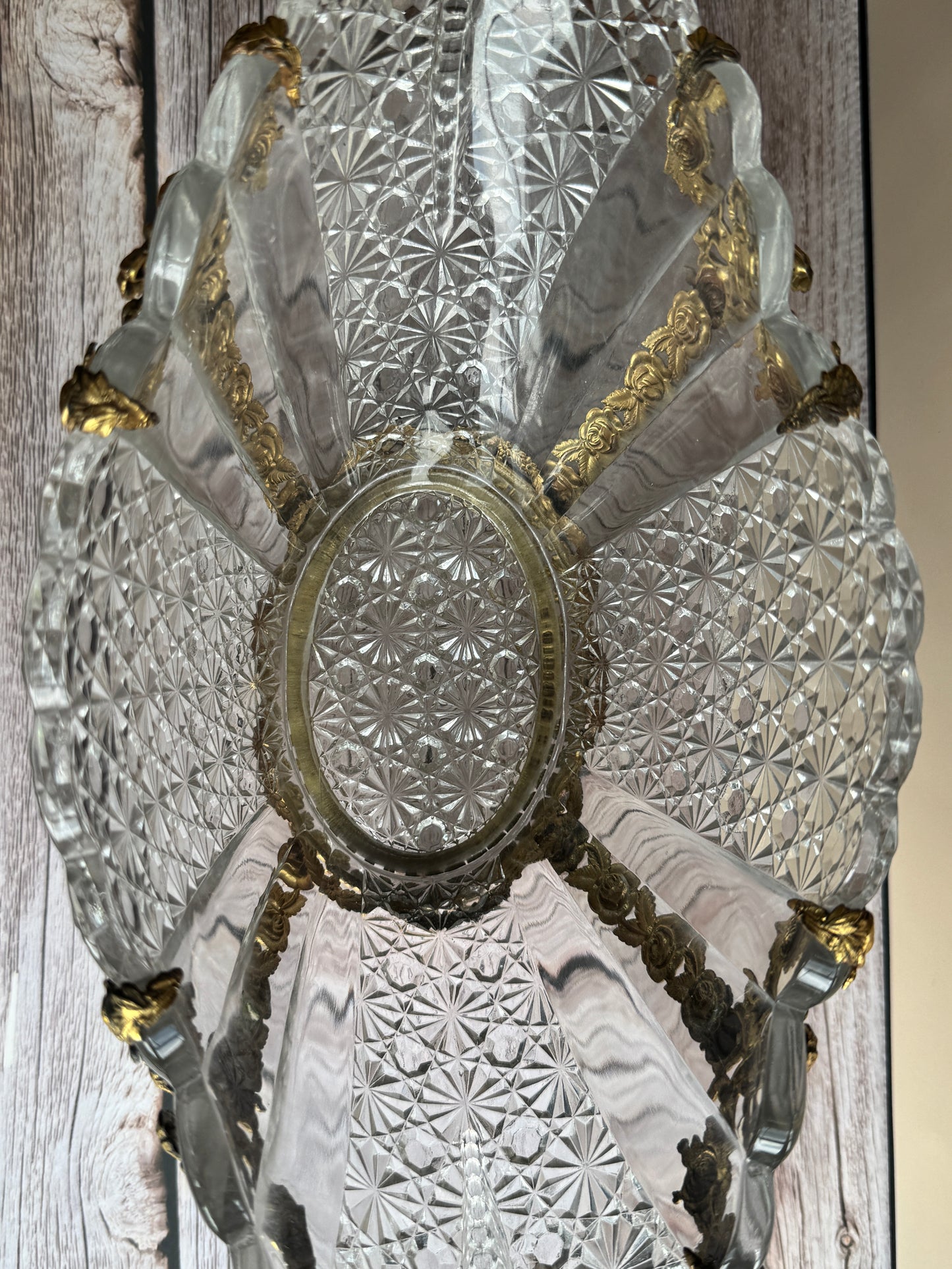 Vintage Cut Glass Bowl & Candlestick Set with Ornate Gilt Filigree Bases