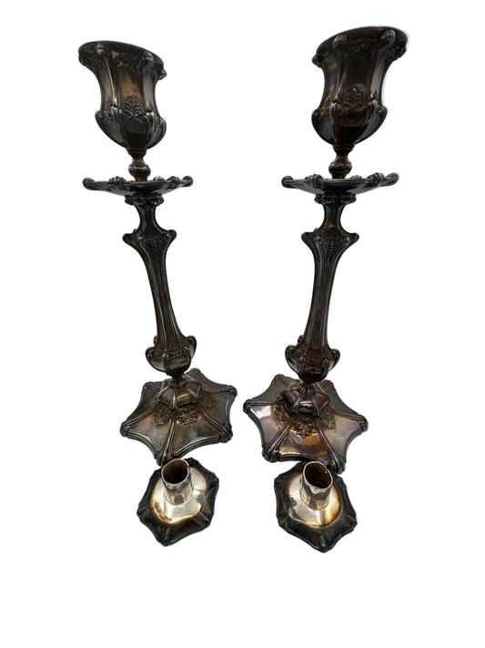 Antique Wilcox Silver Plate Co. Quadruple Plate Candlesticks – Victorian Era, Ornate Silver Candle Holders (Pair), c.1880s