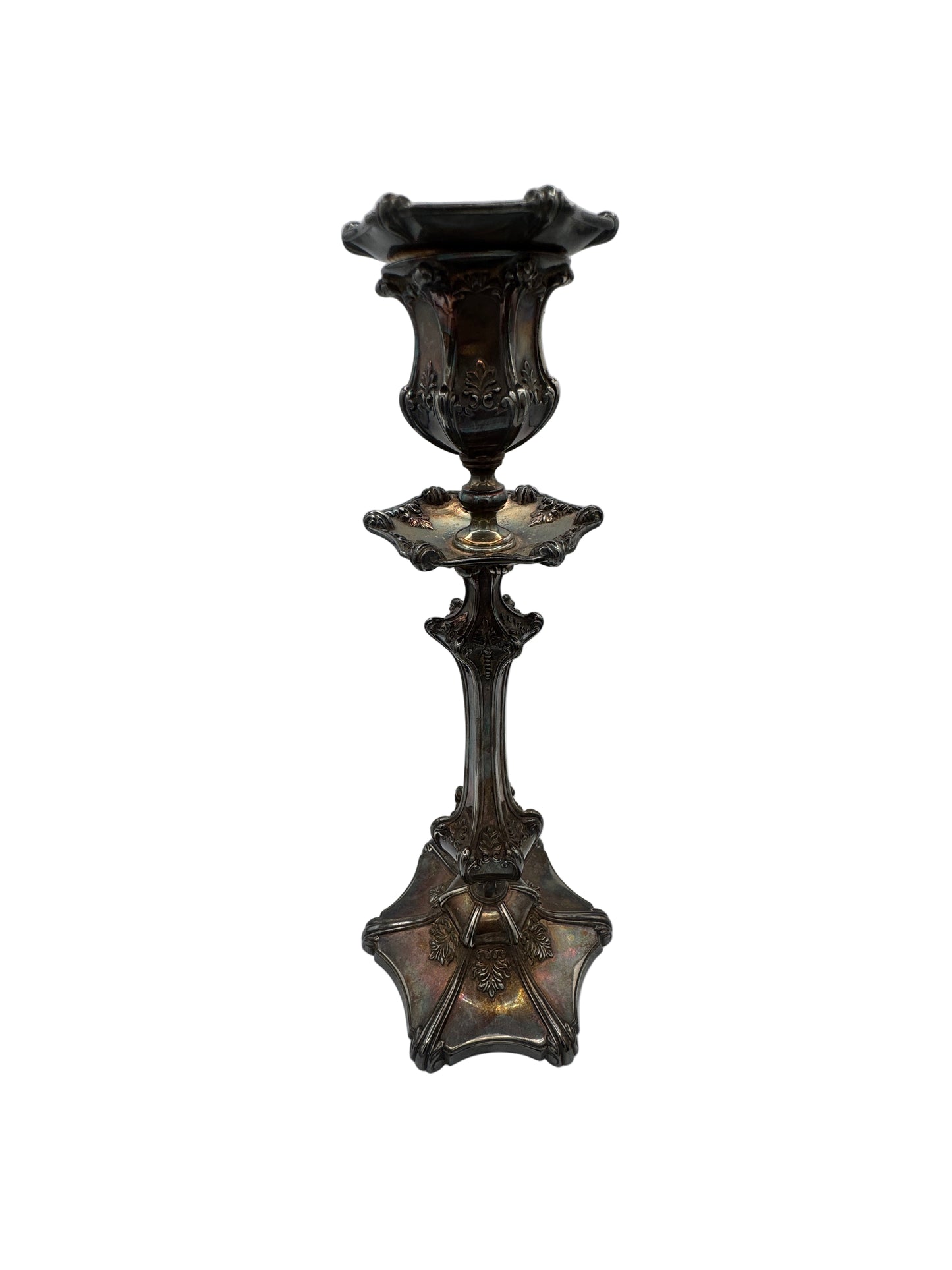 Antique Wilcox Silver Plate Co. Quadruple Plate Candlesticks – Victorian Era, Ornate Silver Candle Holders (Pair), c.1880s