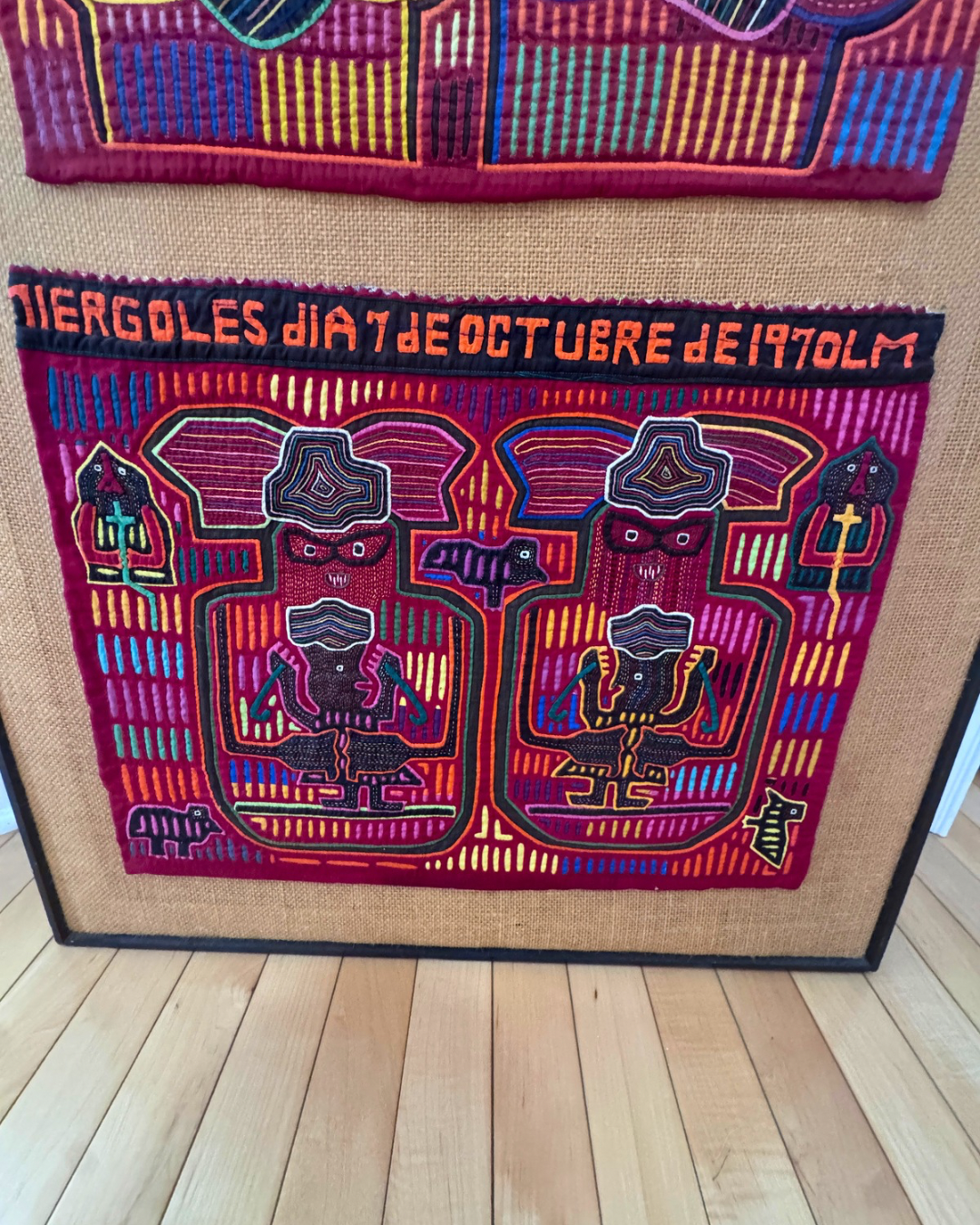 Vintage Framed Guna (Mola) Textile Panel - Hand-Stitches Reverse Appliqué Folk Art From Panama