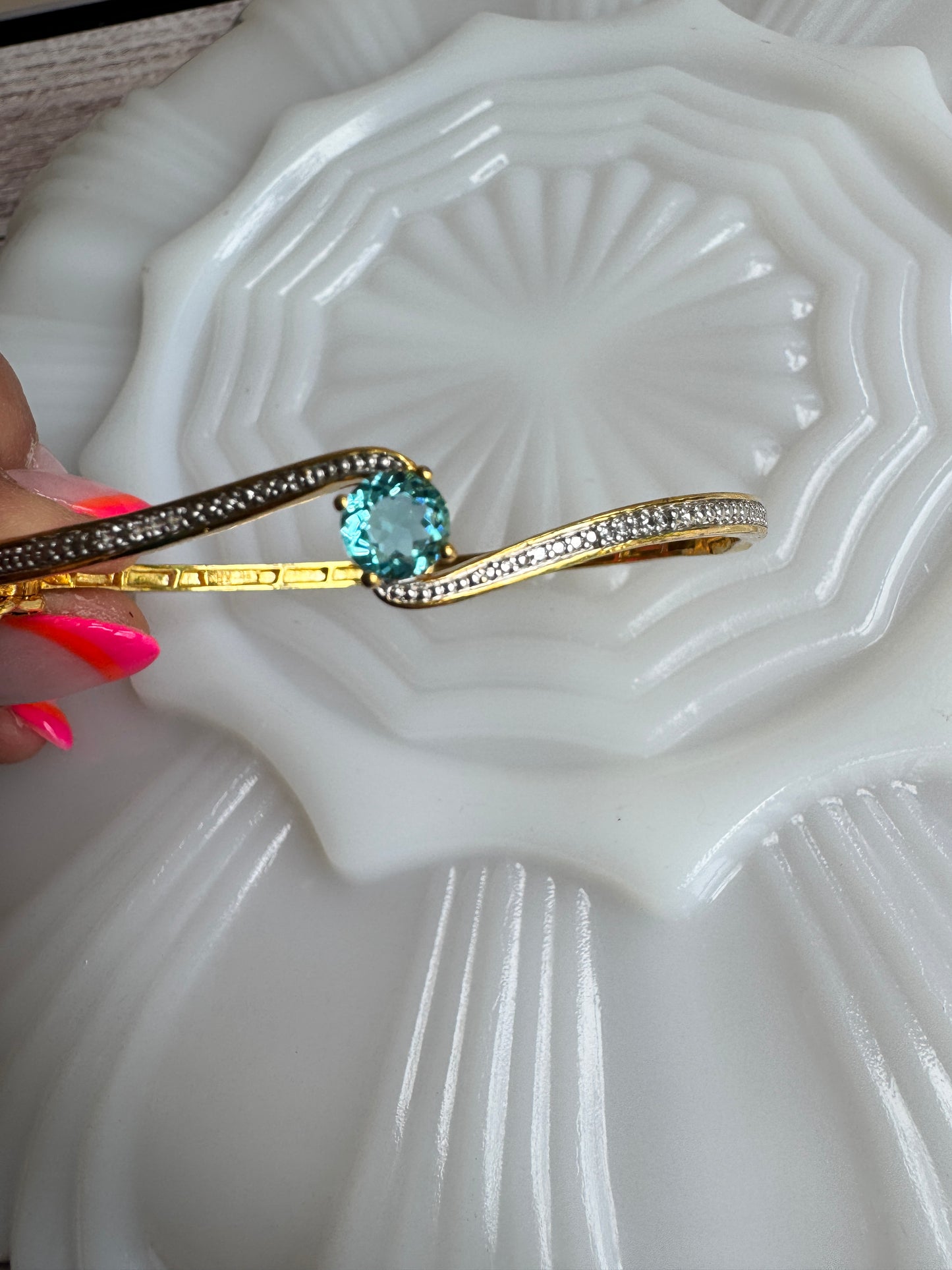 Brilliant KRN Blue Topaz & Diamond Hinged Bangle | Late 1990s–Early 2000s